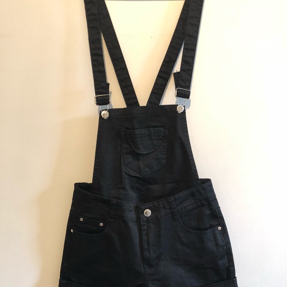 Denim - black denim detachable short overalls